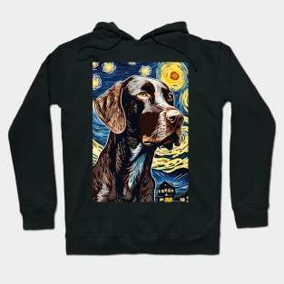 German Shorthaired Pointer Gsp Dog Breed Painting in a Van Gogh Starry Night Art Style Hoodie